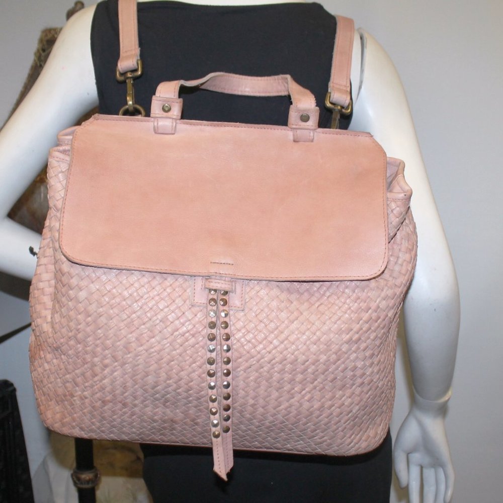 $598 Viola Castellani Milano Woven Intrecciato Leather Stud Backpack Bag Purse